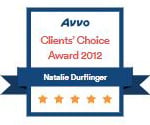 Avvo Clients' choice award 2012 Natalie Durflinger five stars